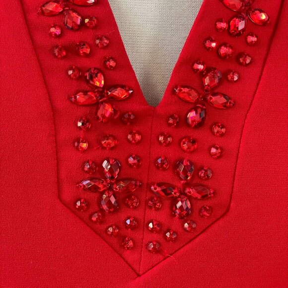 Susan Graver Artisan Womens Large Red Beaded V Neck Tunic Top Stretch Shirt - Picture 9 of 11